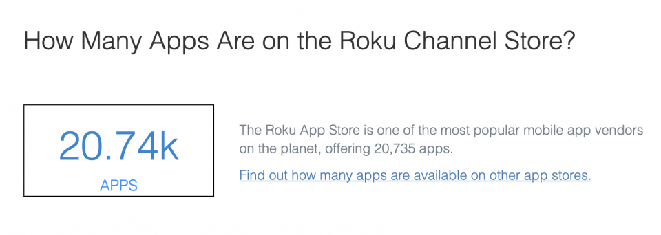 How many apps are on the Roku Channel Store — State of Connected TV 2020