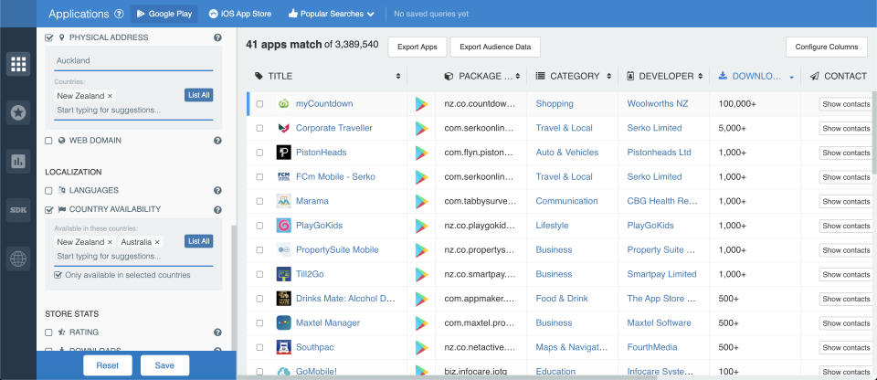 How to filter Android apps by country and country availability; app store analytics from 42matters.